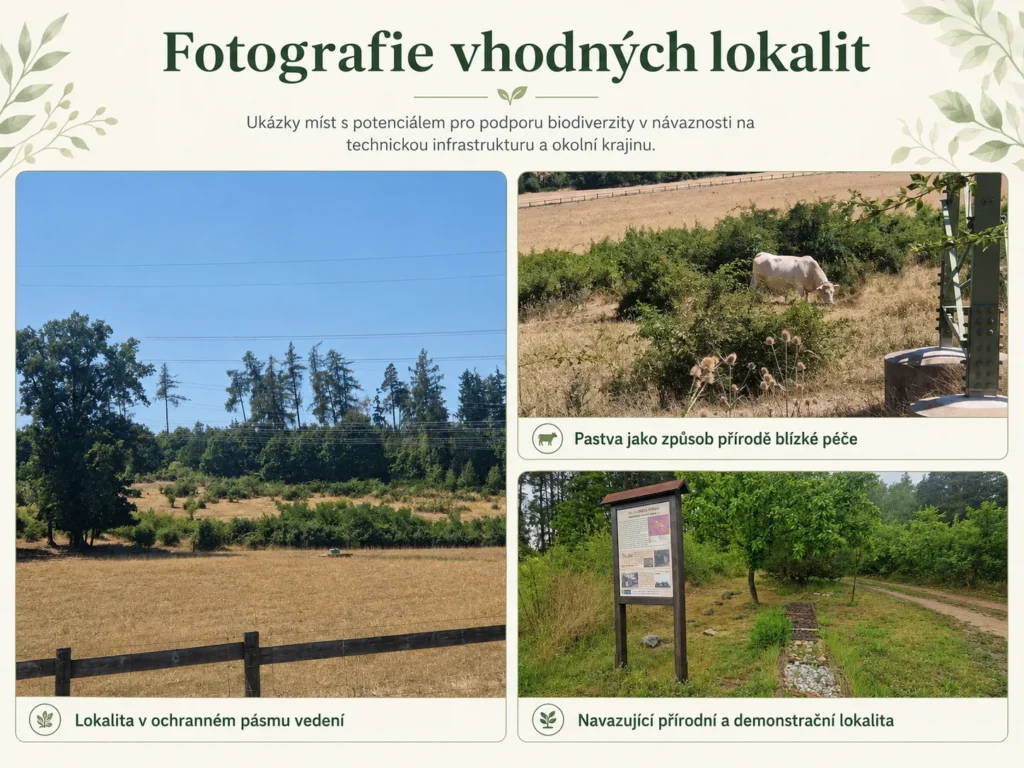 Fotografie lokalit v ochranném pásmu vedení, pastvy a demonstrační přírodní lokality.
